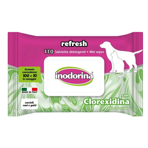 Salviette per Cani e Gatti Detergenti Inodorina Refresh con Clorexidina 110pz